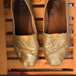 Toms Gold Sparkly Glitter Flats Size 9